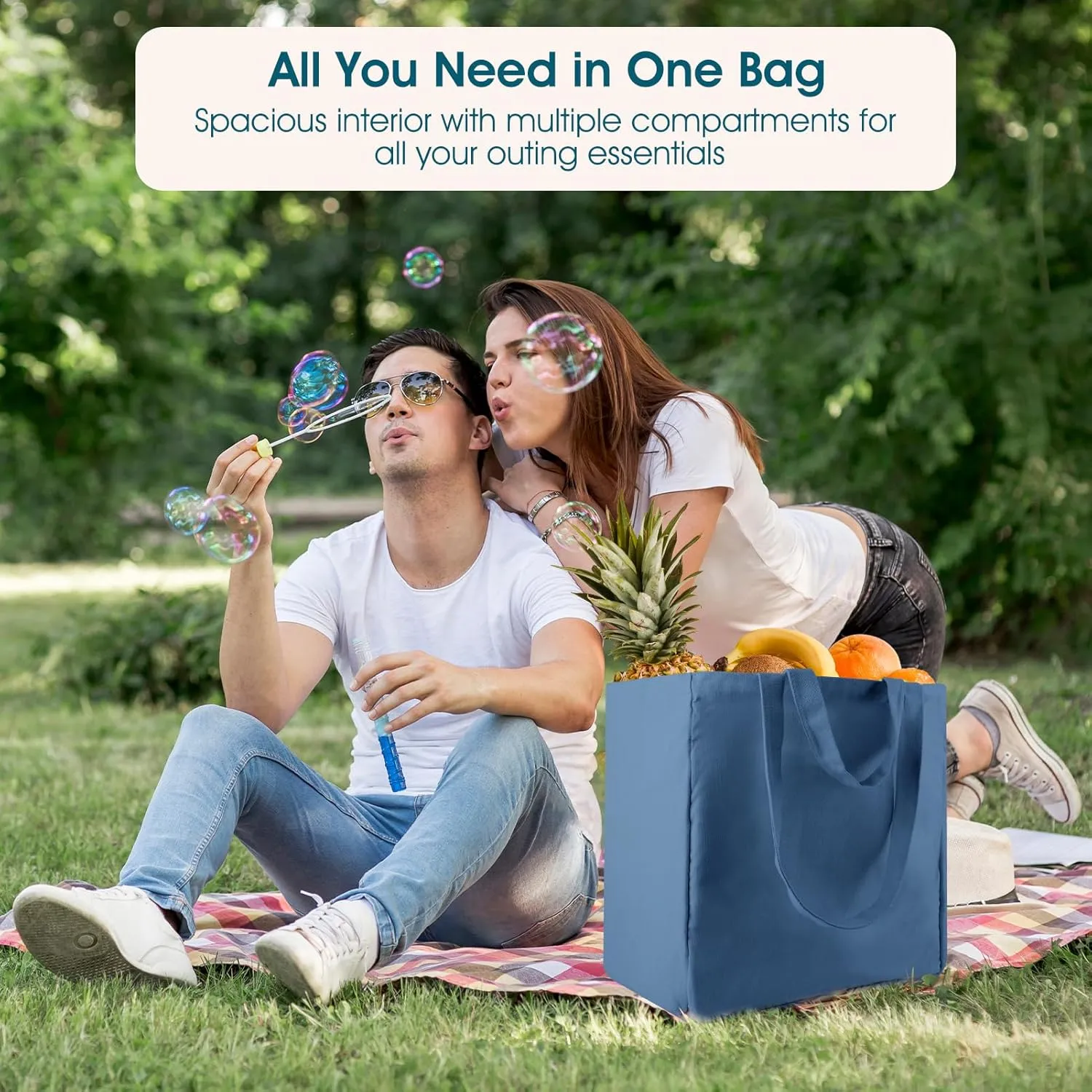 musbus Large Canvas Tote Bag-Organic Cotton, Shopping/Farmers Market, 3-Pack Reusable Grocery Bags with Pockets/Bottle Sleeves, Eco-Friendly, Long Shoulder Strap and Short Handle, Foldable, Washable
