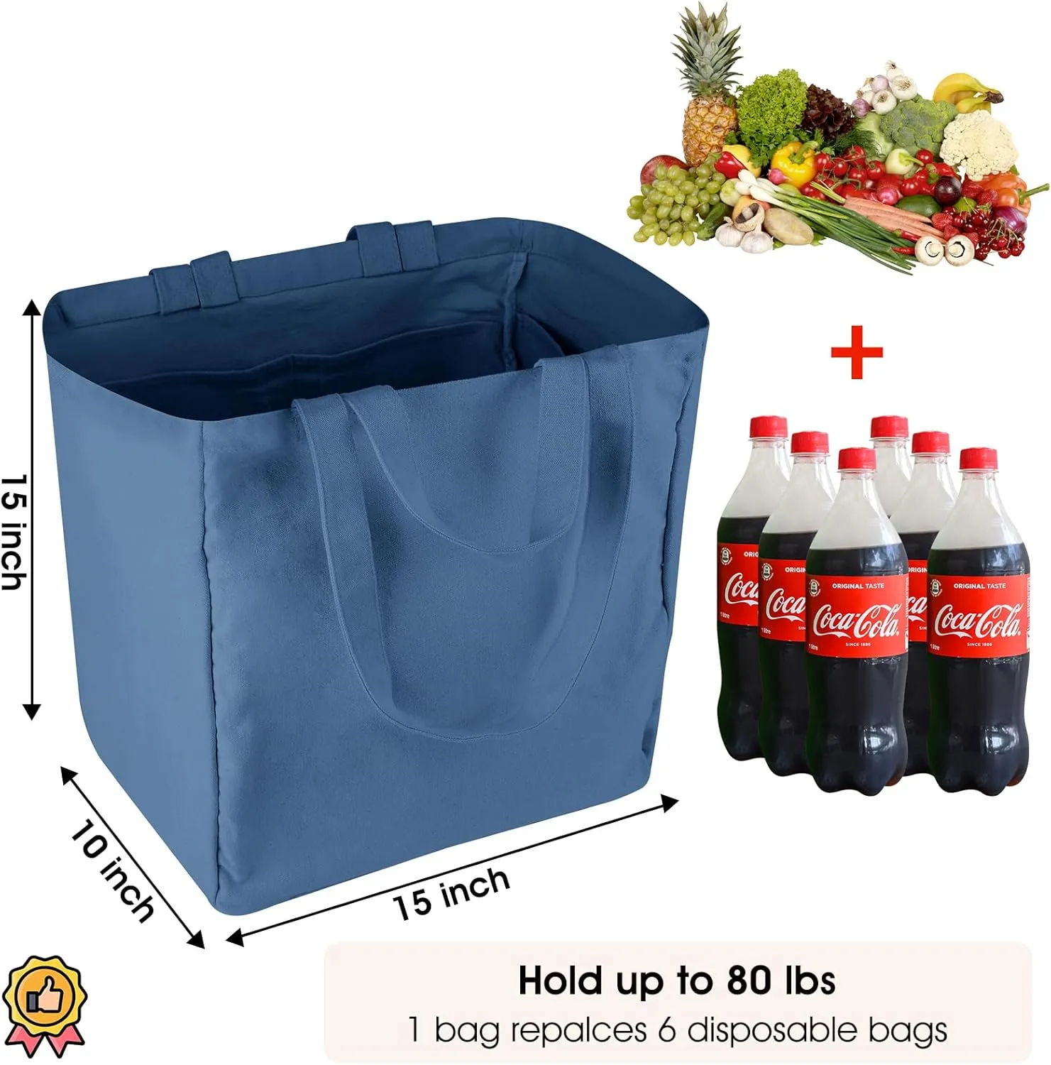 musbus Large Canvas Tote Bag-Organic Cotton, Shopping/Farmers Market, 3-Pack Reusable Grocery Bags with Pockets/Bottle Sleeves, Eco-Friendly, Long Shoulder Strap and Short Handle, Foldable, Washable