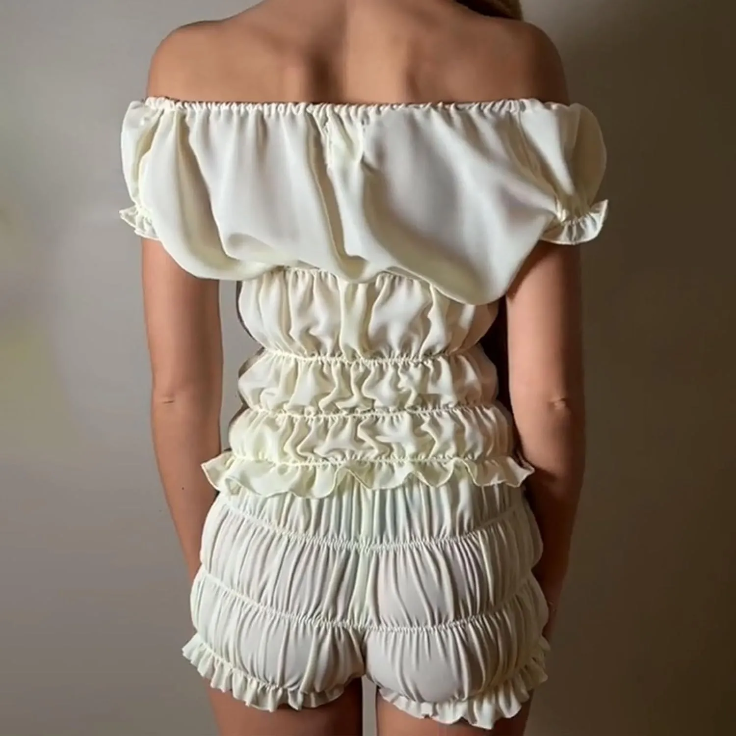 Mxiqqpltky 2 Piece Skirt Sets for Women Ruffle Short Sleeve Tie Up Crop Top & Elastic Waist Pleated Mini Skirt Set Y2K Outfit