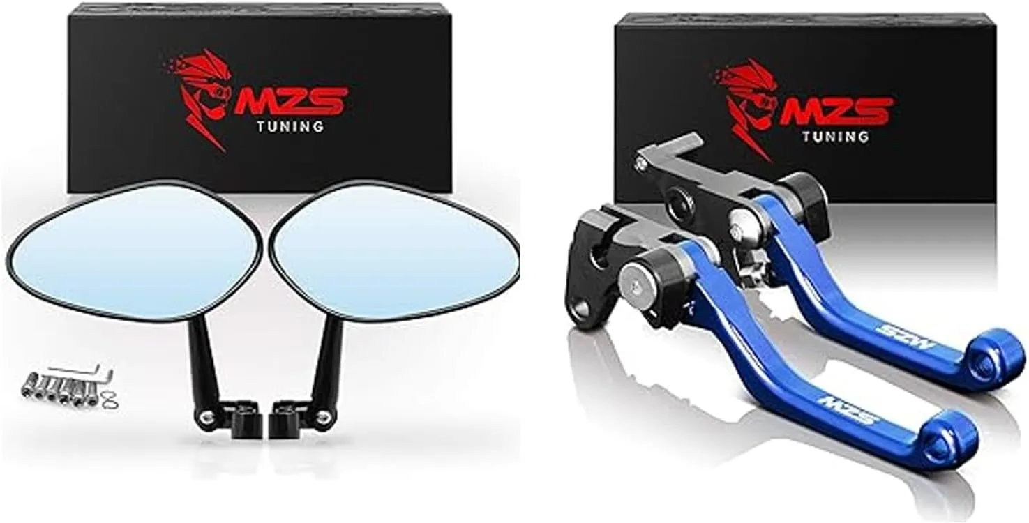 MZS Blue Dirt Bike Brake Clutch Levers Pivot Adjustable CNC   Motorcycle Rear View Mirrors, Aluminum 8MM 10MM Rearview Side Mirror Foldable Compatible with Adventure Bike