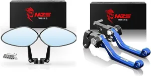 MZS Blue Dirt Bike Brake Clutch Levers Pivot Adjustable CNC   Motorcycle Rear View Mirrors, Aluminum 8MM 10MM Rearview Side Mirror Foldable Compatible with Adventure Bike