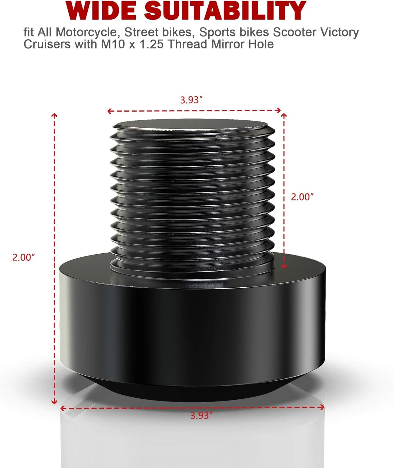 MZS Mirror Hole Plugs - Motorcycle Mirrors Blanking Cover Caps Universal Black CNC 4 Pcs M10 X 1.25 Clockwise Reverse Compatible with Street Naked Road Bike