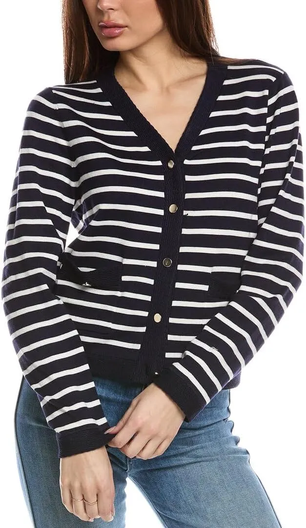 Nanette Nanette Lepore Womens Striped Cardigan, L, Blue