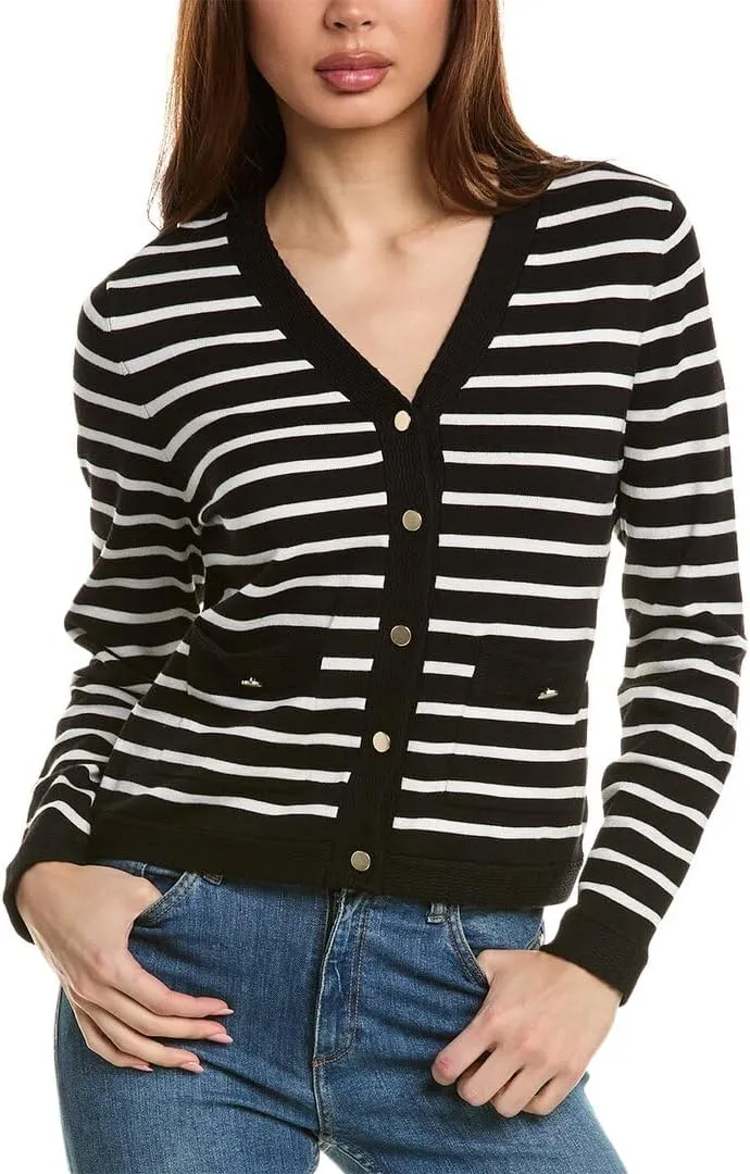 Nanette Nanette Lepore Womens Striped Cardigan, Xl, Black