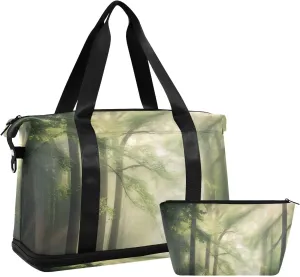 Natural Forest Sunlight Gym Bag for Women Sport Travel Duffel Bag Shoulder Weekender Overnight Bags with Wet Pocket & Shoe Compartment