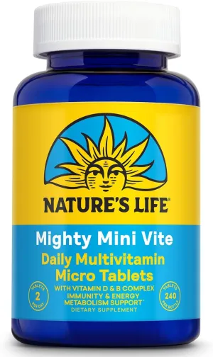 Nature's Life Mighty Mini Vite - Daily Multivitamin for Women and Men - Vitamin D and B Complex - Immunity and Energy Metabolism Support - Lab Verified - 120 Servings, 240 Micro Tablets