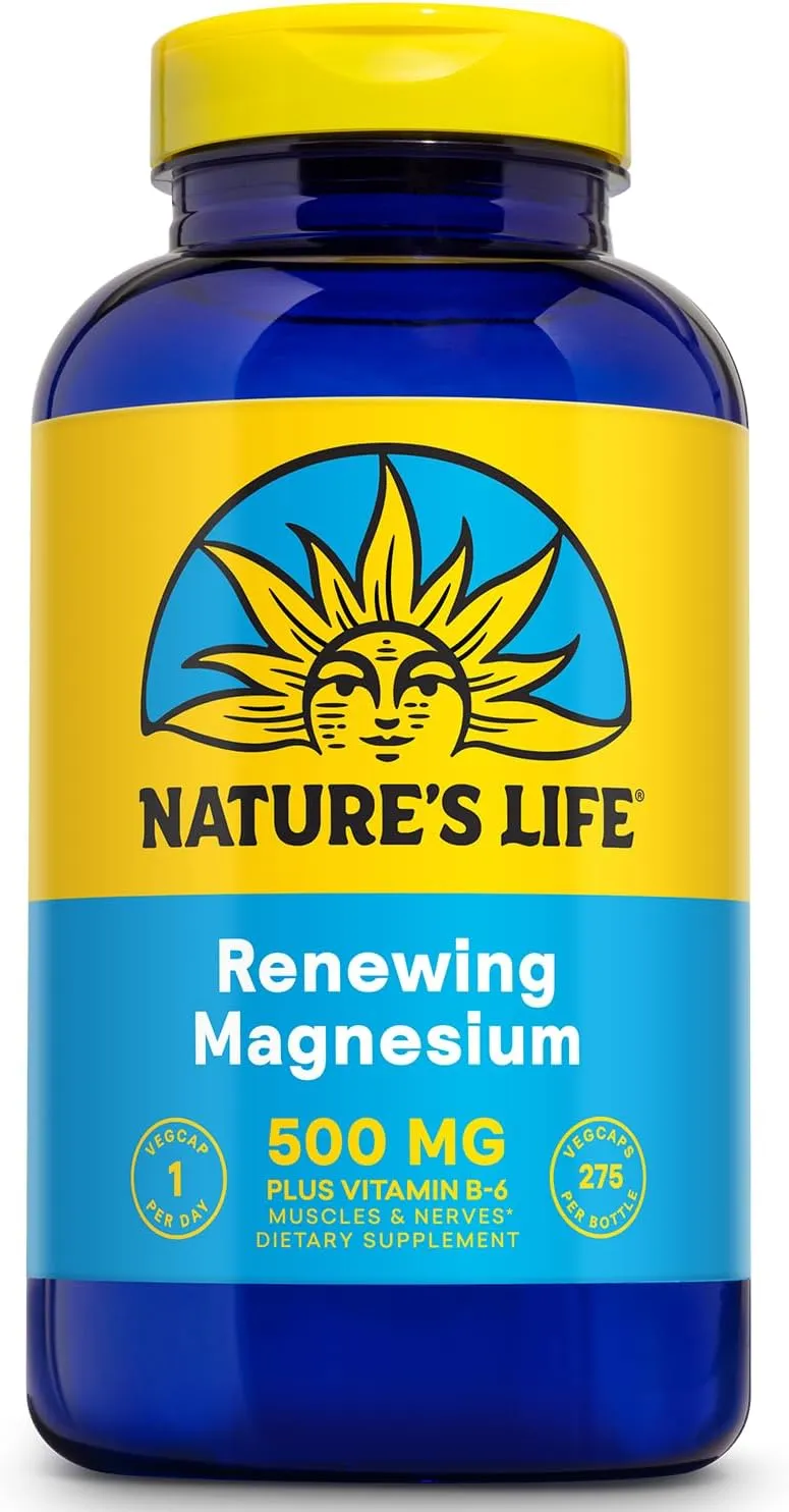Nature's Life Renewing Magnesium 500 mg - Magnesium Citrate, Magnesium Malate, Magnesium Oxide Plus Vitamin B-6 - Muscles and Nerves Support - Lab Verified - 275 Servings, 275 VegCaps