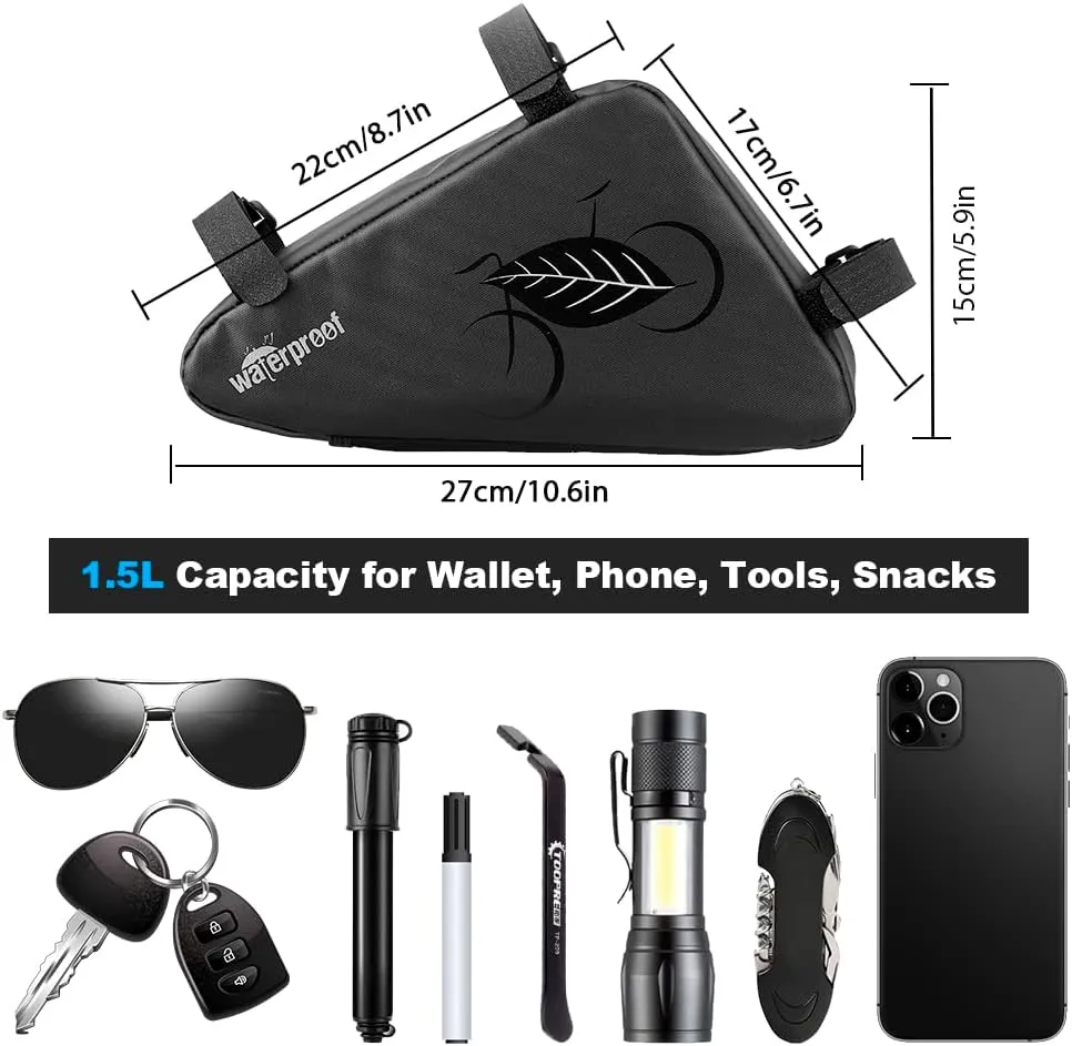 NDakter Bike Bicycle Frame Storage Bag, 2L Waterproof Bicycles Triangle Pouch, Cycling Pack for Phone, Wallet, Keys, Tools, Accessories, Bikes Front Tube Bag for Mountain Road Bike, MTB