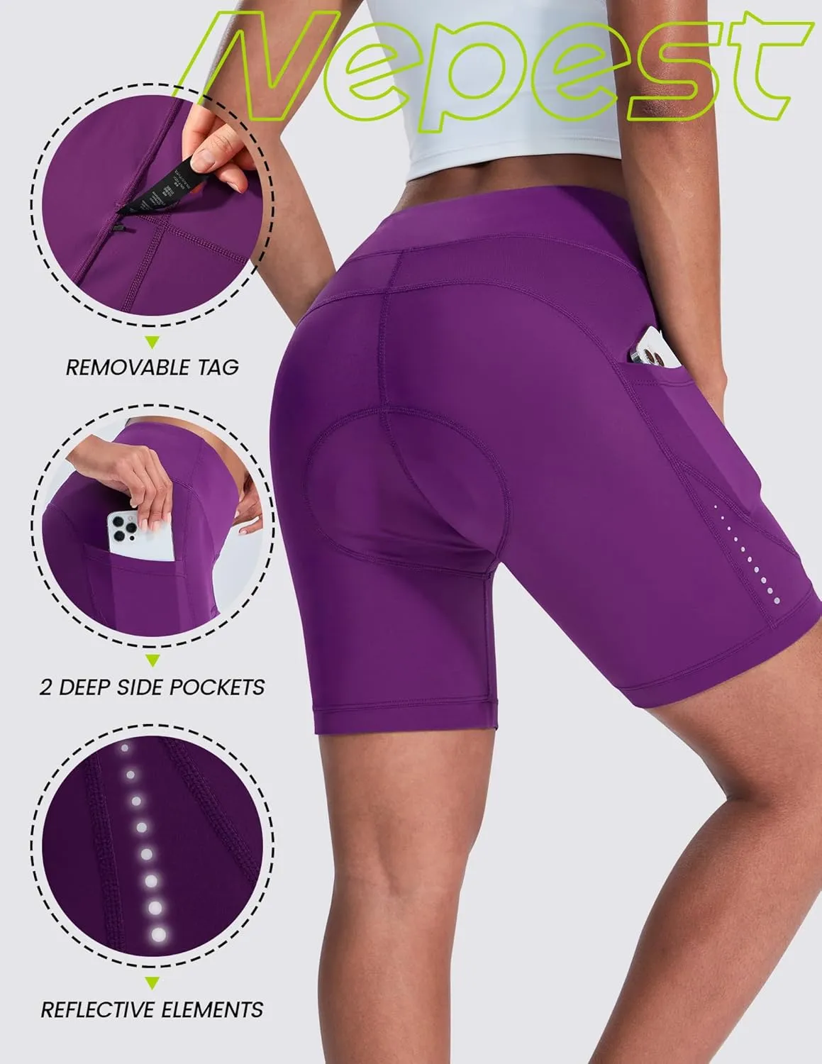 Nepest Padded Bike Shorts Women Cycling Underwear 4D Gel Padding & Pockets Bicycle Biking Biker Shorts Road Mountain