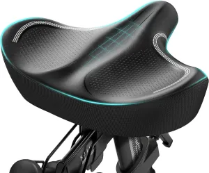 New Noseless Oversized Bike Seat, Extra Wide Comfort Pure Memory Foam Bicycle Seat Cushion, Compatible Saddle Replacement with Electric Bike, Exercise, Cruiser, Road Bike for Men & Women