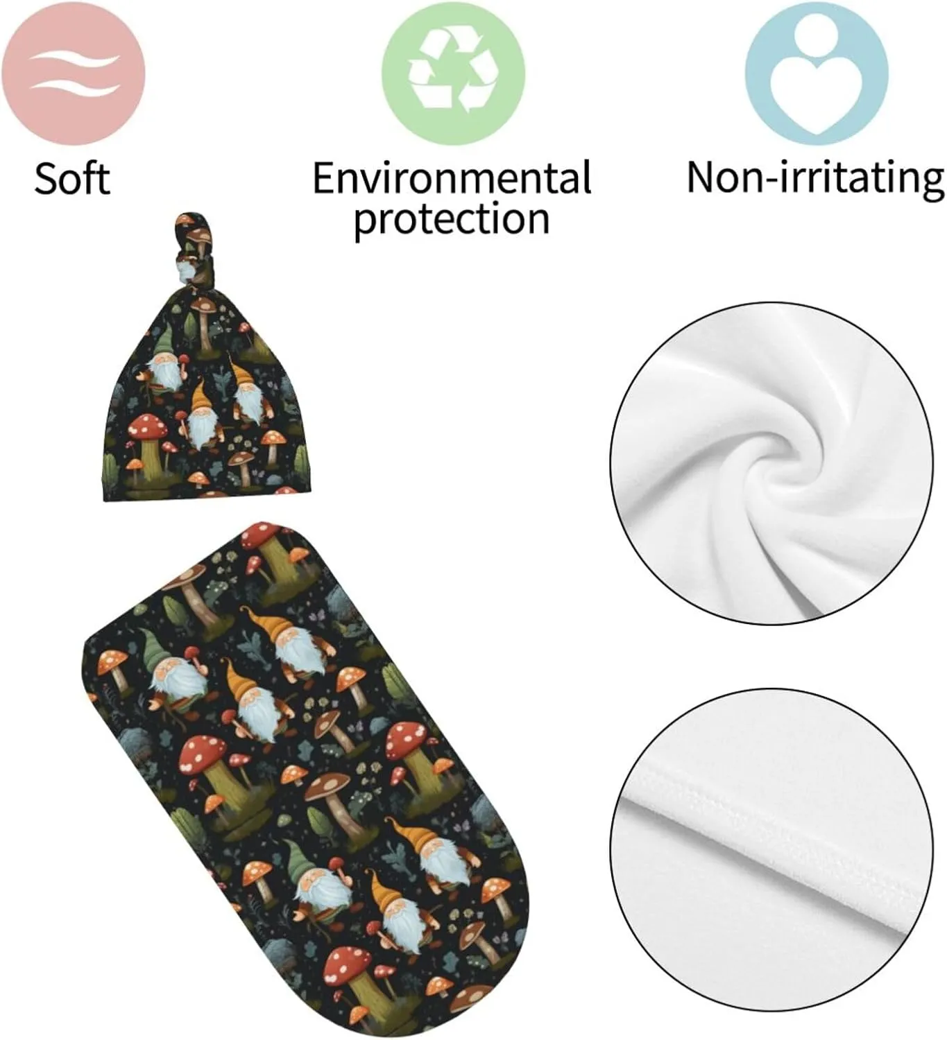 Newborn Swaddle Blanket Gnomes and Mushrooms Baby Sleep Sack with Beanie Set Soft Stretch Adjustable Wraps Receiving Blankets for Infant Boy Girl