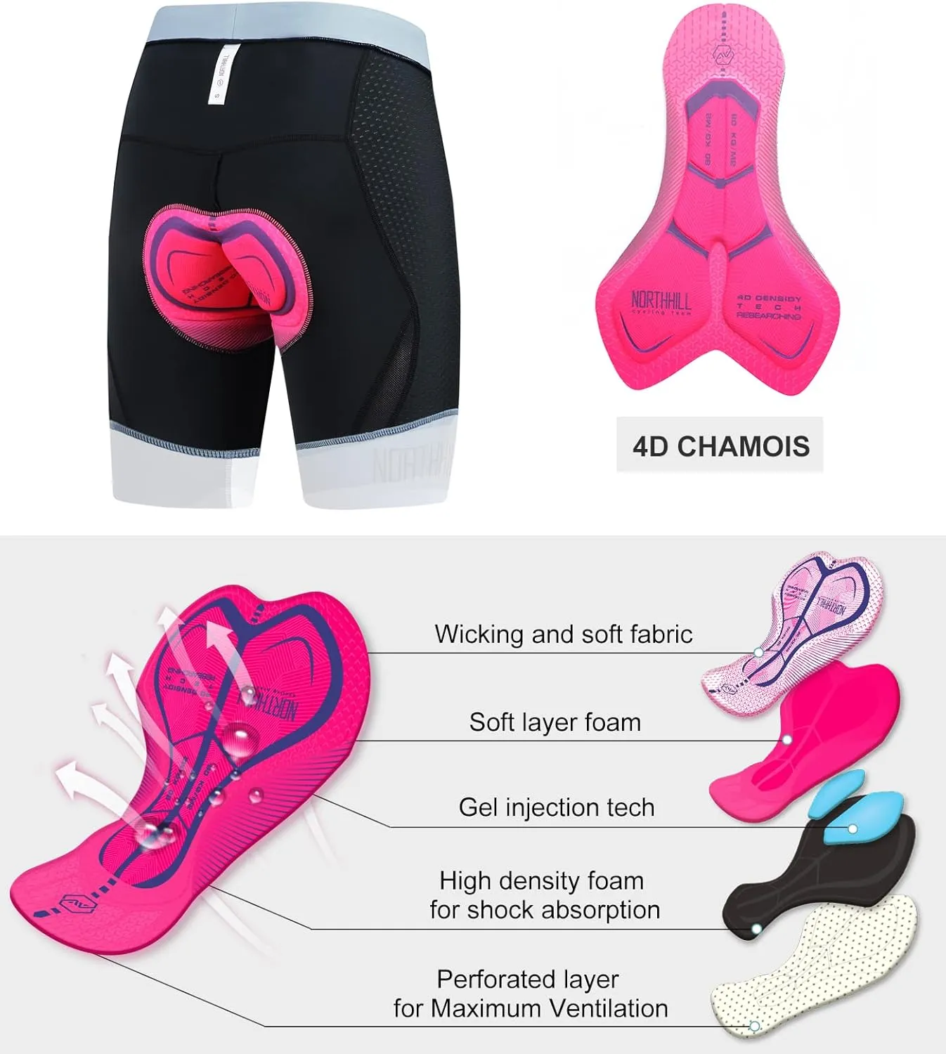 NORTHHILL Women's Padded Bike Shorts Biking Cycling Shorts High Waisted Bicycle with Riding 4D Liner Gel Padding Spin UPF50 
