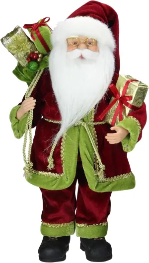 Northlight E76439 16" Grand Imperial Red, Green and Gold Standing Santa Claus Christmas Figure with Gift Bag