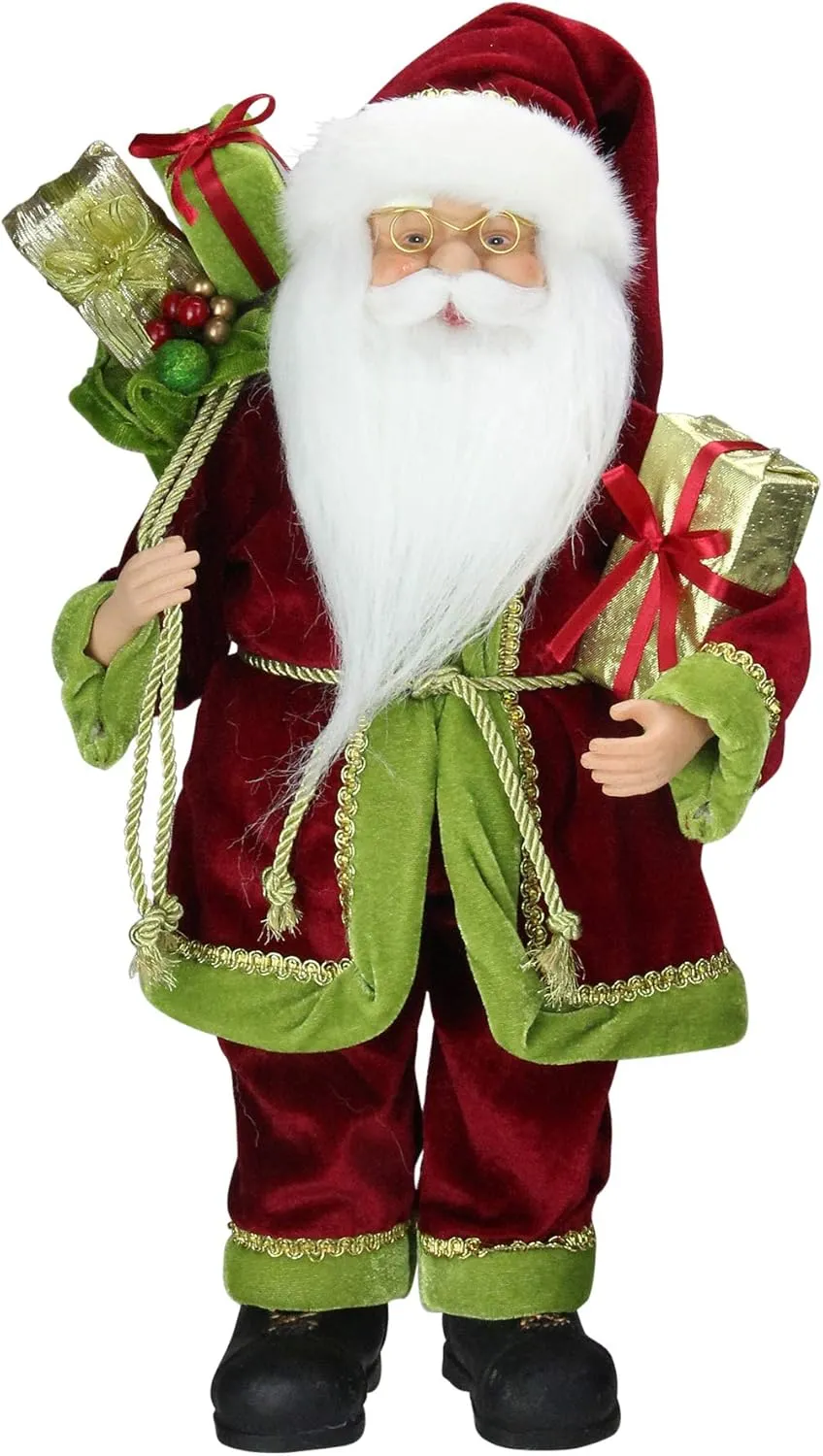 Northlight E76439 16" Grand Imperial Red, Green and Gold Standing Santa Claus Christmas Figure with Gift Bag