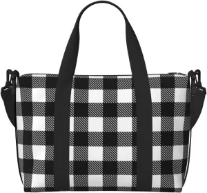 Novastar Laptop Tote Bag for Women Work - Black White Twill Stripe Plaid Overnight Weekender Bags for Women Travel, Gym Bag for Women Men, Personal Item Crossbody Travel Bags for Women Men Carry On
