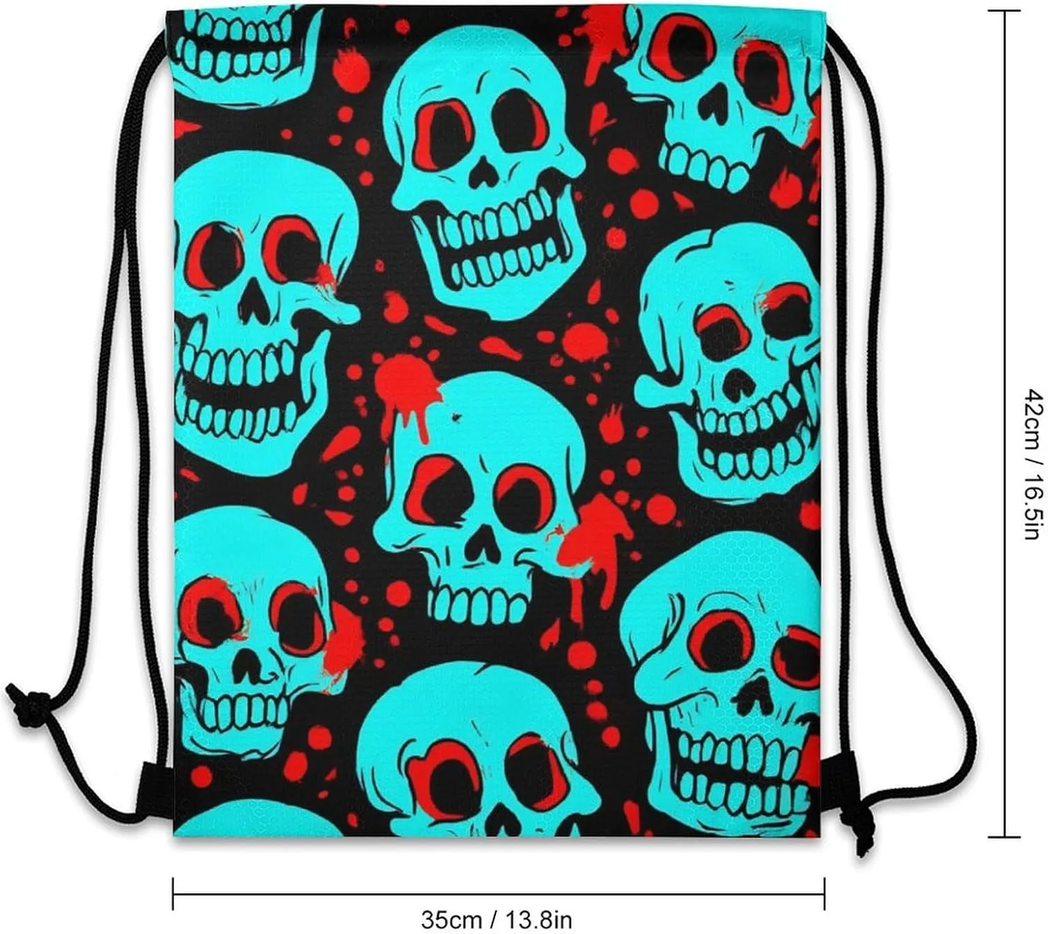 Novelty Unisex Draw String Bag, Large Capacity Halloween Cool Red Blood Zombie Skull Drawstring Backpack Foldable Waterproof Sports Gym Bags with Strap for Cycling