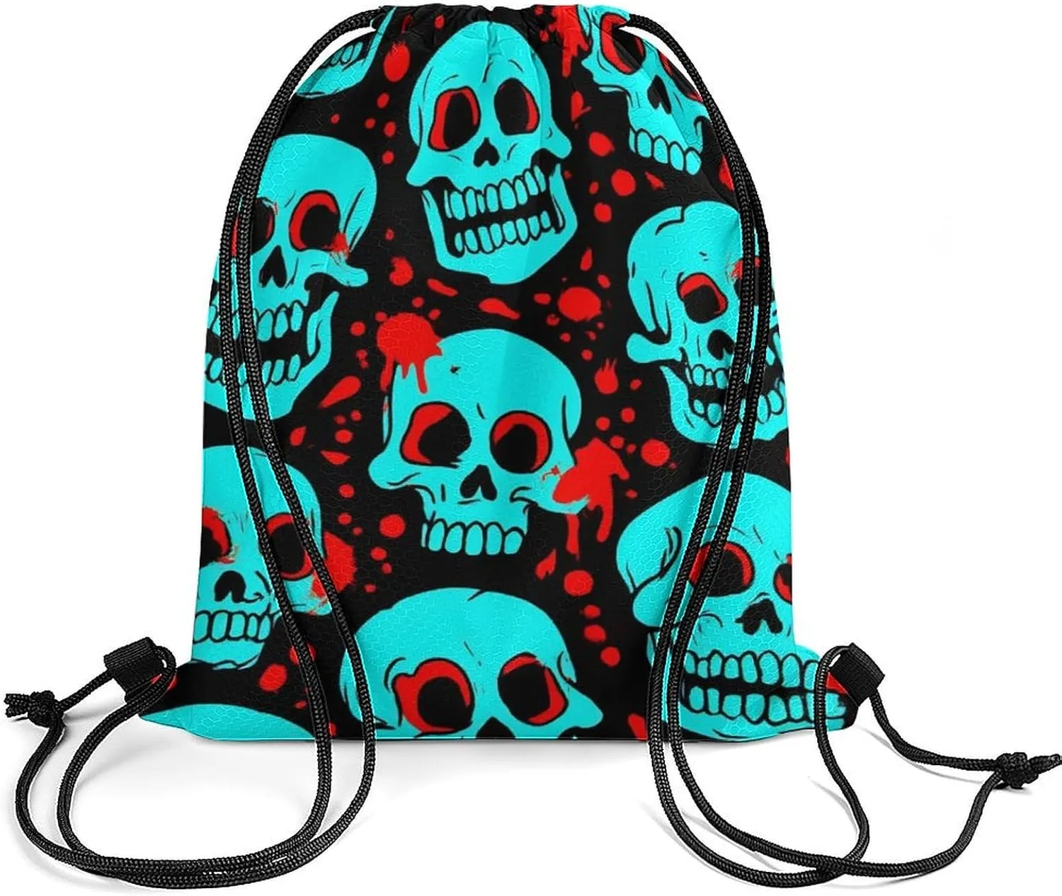 Novelty Unisex Draw String Bag, Large Capacity Halloween Cool Red Blood Zombie Skull Drawstring Backpack Foldable Waterproof Sports Gym Bags with Strap for Cycling