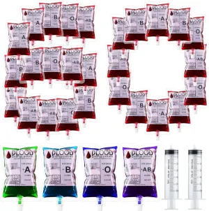 Nuenen 60 Pcs Halloween Blood Bags, Vampire Party Drinking Pouches, Reusable Juice Puree Energy Container 8.5 Oz with Cap for Nurse Graduation Party