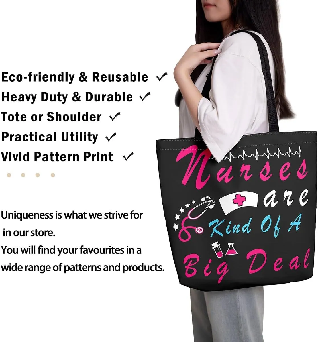 Nurse Gifts for Women,Nursing Canvas Tote Bag for Women,Nurse Hat Stethoscope Waterproof Beach Bag