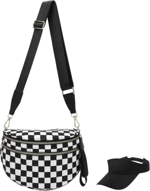 Nuvore Crossbody Bag, Checkered Crossbody Bags for Women, Stylish & Practical Comfort Bag, with Shoulder Strap & Hat