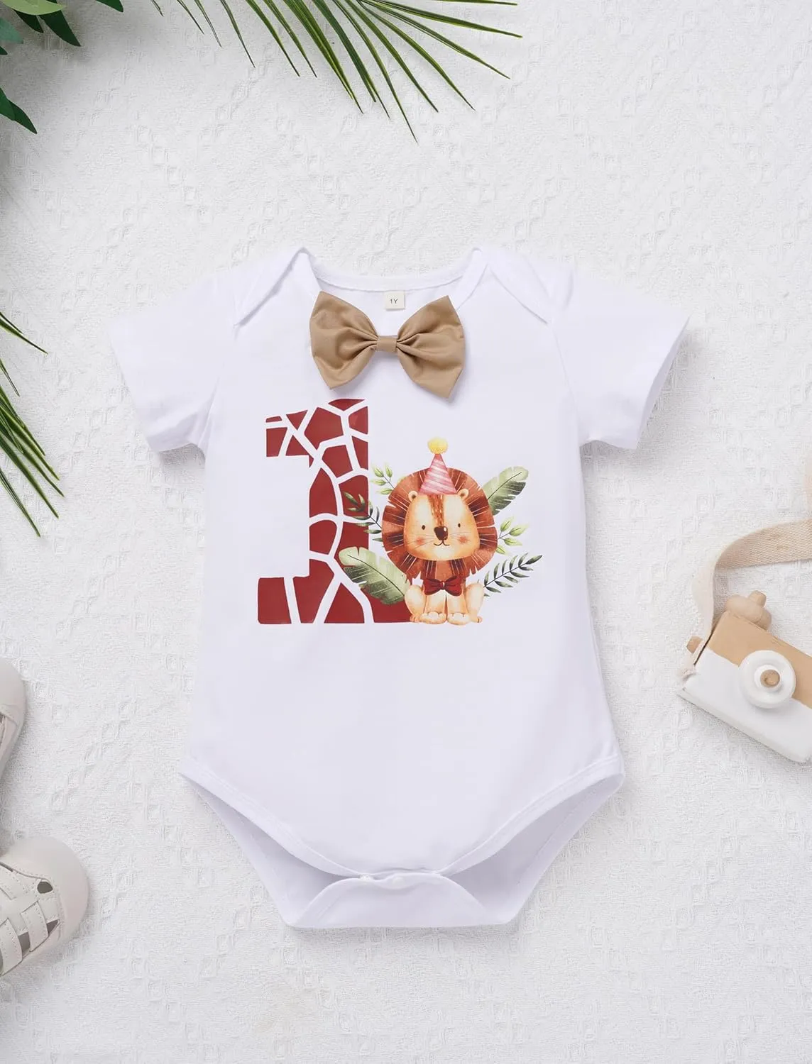ODASDO Baby Boys Jungle Safari First Birthday Outfit Cotton Short Sleeve Romper Shorts Suspenders Hat Set