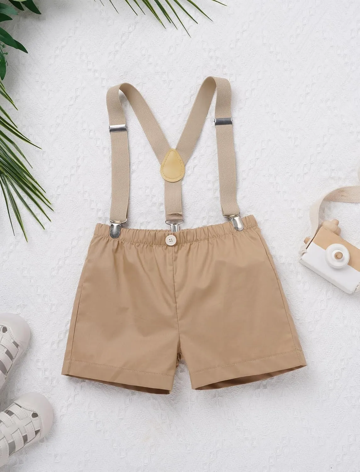 ODASDO Baby Boys Jungle Safari First Birthday Outfit Cotton Short Sleeve Romper Shorts Suspenders Hat Set