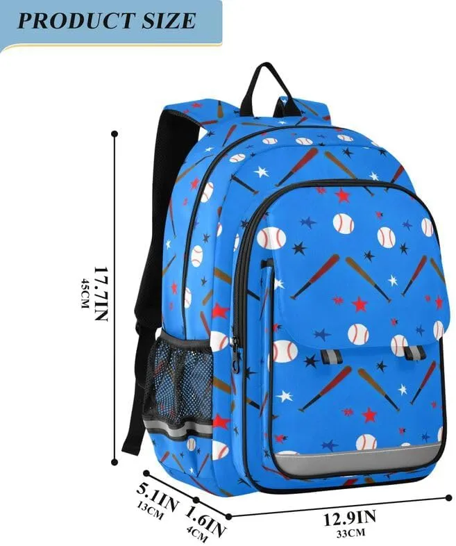 ODAWA Baseball Stars Blue Little Kids Backpack Large Capacity Lightweight Bookbags Kids Backpack Ages 6-12