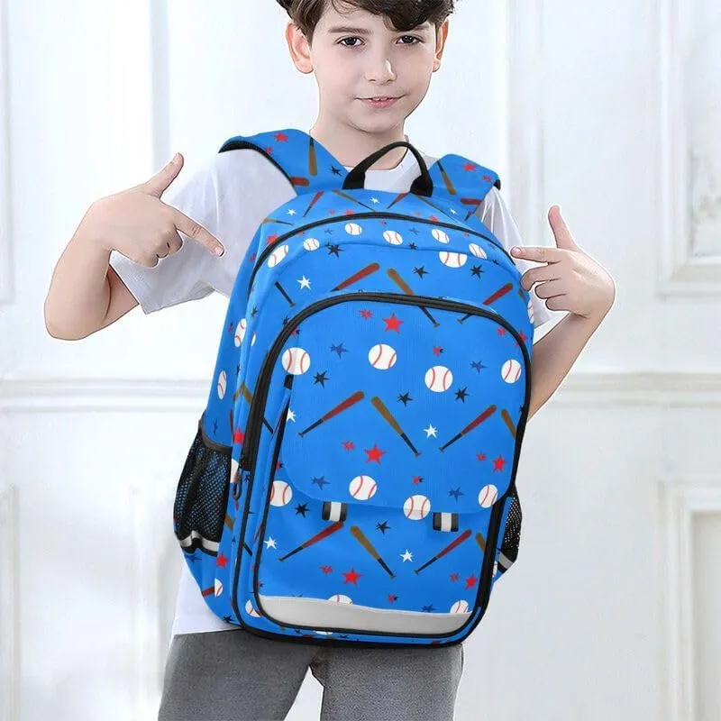 ODAWA Baseball Stars Blue Little Kids Backpack Large Capacity Lightweight Bookbags Kids Backpack Ages 6-12