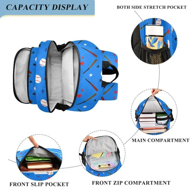 ODAWA Baseball Stars Blue Little Kids Backpack Large Capacity Lightweight Bookbags Kids Backpack Ages 6-12