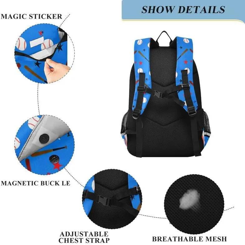 ODAWA Baseball Stars Blue Little Kids Backpack Large Capacity Lightweight Bookbags Kids Backpack Ages 6-12