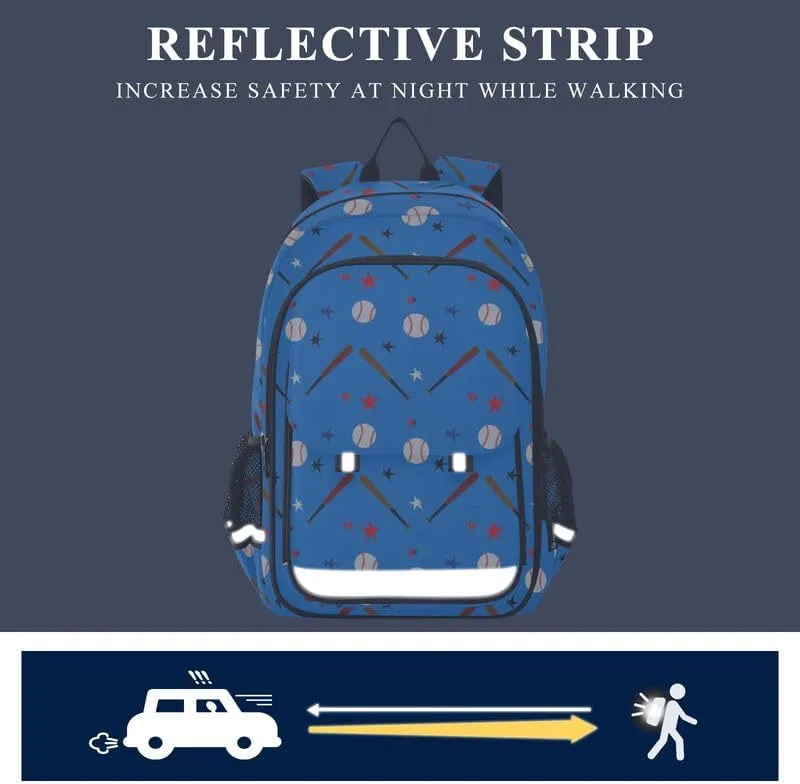 ODAWA Baseball Stars Blue Little Kids Backpack Large Capacity Lightweight Bookbags Kids Backpack Ages 6-12