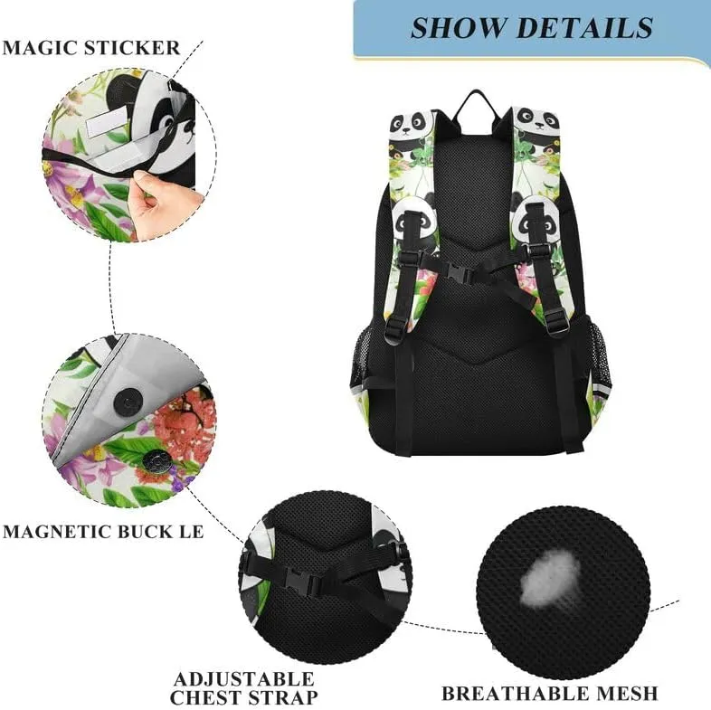 ODAWA Cute Pandas Colorful Flowers Backpack for Kids Sturdy Durable Travel Gifts Presents Kids Backpack Ages 6-12