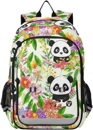 ODAWA Cute Pandas Colorful Flowers Backpack for Kids Sturdy Durable Travel Gifts Presents Kids Backpack Ages 6-12