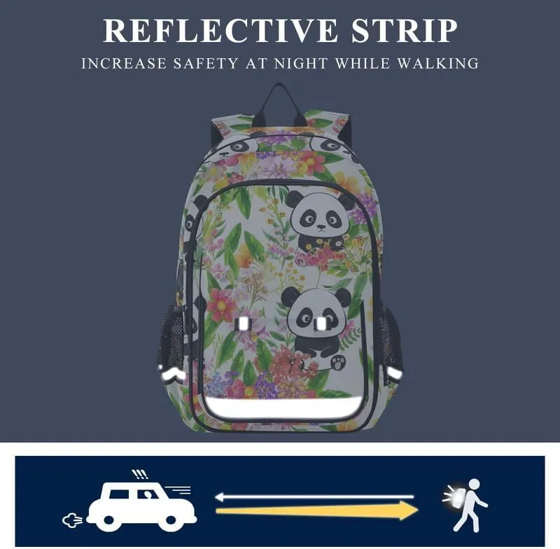 ODAWA Cute Pandas Colorful Flowers Backpack for Kids Sturdy Durable Travel Gifts Presents Kids Backpack Ages 6-12