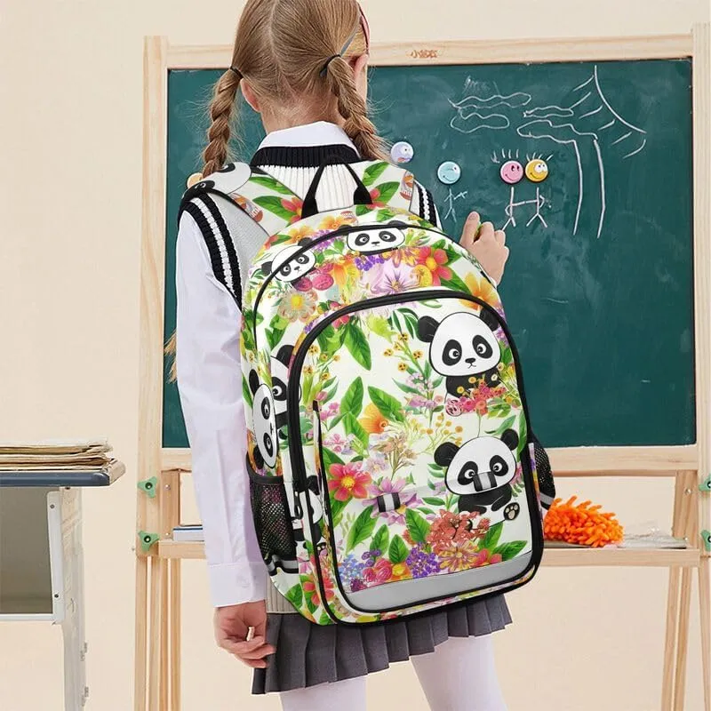 ODAWA Cute Pandas Colorful Flowers Backpack for Kids Sturdy Durable Travel Gifts Presents Kids Backpack Ages 6-12