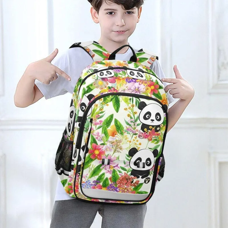 ODAWA Cute Pandas Colorful Flowers Backpack for Kids Sturdy Durable Travel Gifts Presents Kids Backpack Ages 6-12