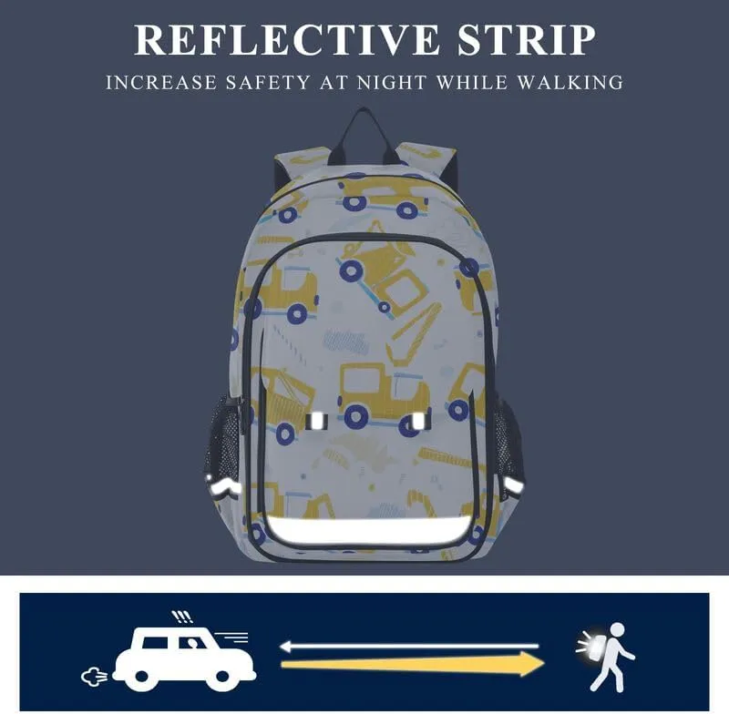 ODAWA Cute Yellow Construction Trucks Girls School Backpacks Book Bags Teens Child Elementary School Bag Girls Boys Backpack