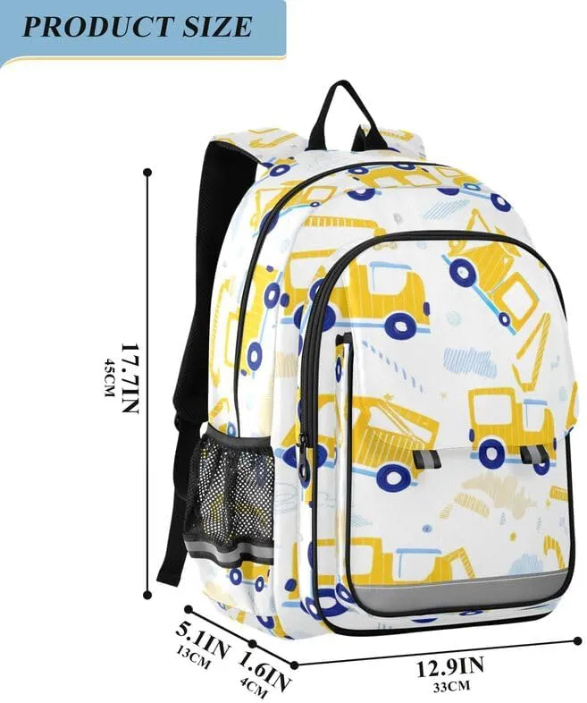 ODAWA Cute Yellow Construction Trucks Girls School Backpacks Book Bags Teens Child Elementary School Bag Girls Boys Backpack