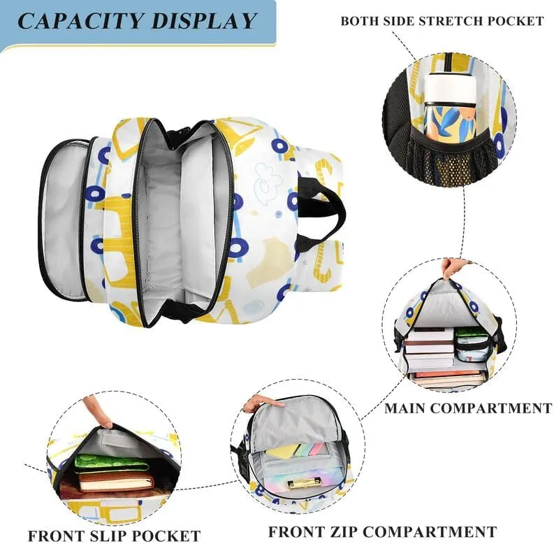 ODAWA Cute Yellow Construction Trucks Girls School Backpacks Book Bags Teens Child Elementary School Bag Girls Boys Backpack