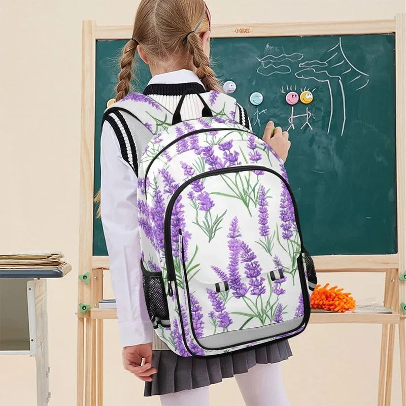 ODAWA Lavender Flowers Leaves White Kids Personalized Backpack Sturdy Durable Travel Gifts Presents Kids Backpack Ages 6-12