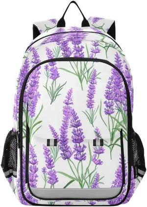 ODAWA Lavender Flowers Leaves White Kids Personalized Backpack Sturdy Durable Travel Gifts Presents Kids Backpack Ages 6-12