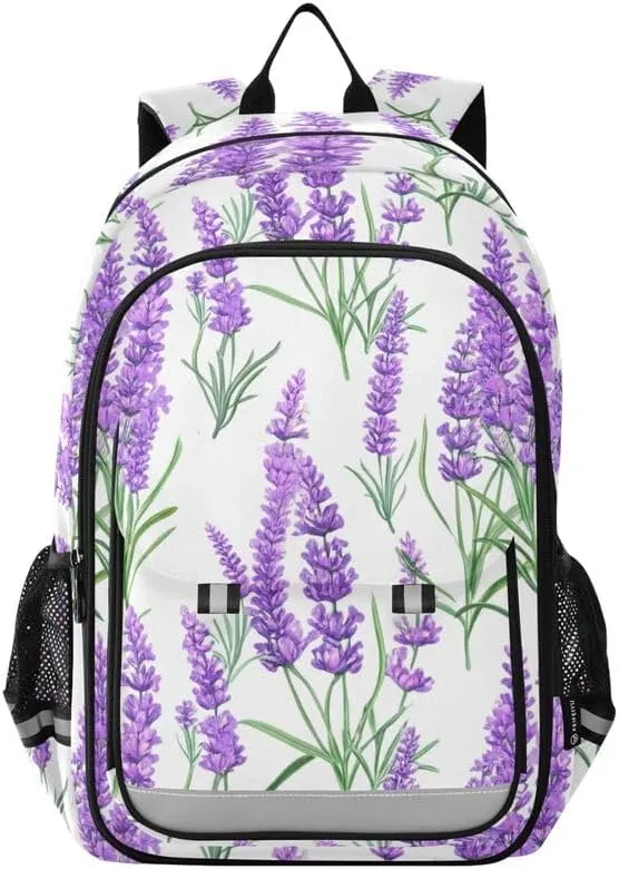 ODAWA Lavender Flowers Leaves White Kids Personalized Backpack Sturdy Durable Travel Gifts Presents Kids Backpack Ages 6-12