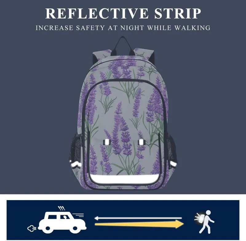 ODAWA Lavender Flowers Leaves White Kids Personalized Backpack Sturdy Durable Travel Gifts Presents Kids Backpack Ages 6-12
