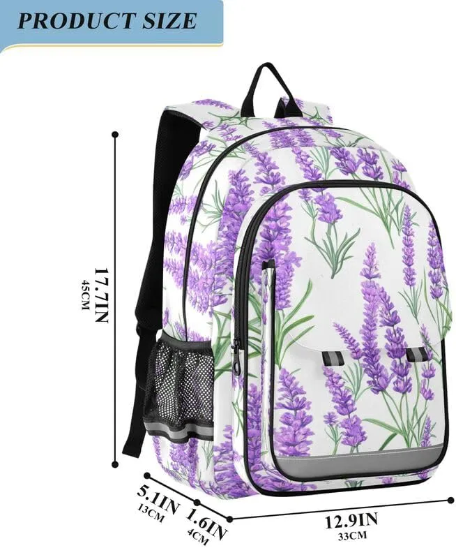 ODAWA Lavender Flowers Leaves White Kids Personalized Backpack Sturdy Durable Travel Gifts Presents Kids Backpack Ages 6-12