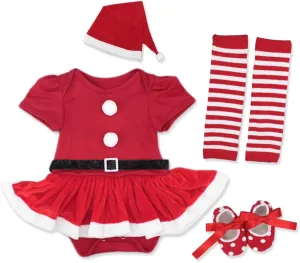 ODIZLI Infant Newborn Baby Girl Christmas Romper Headband Shoes and Leg Warmers Set