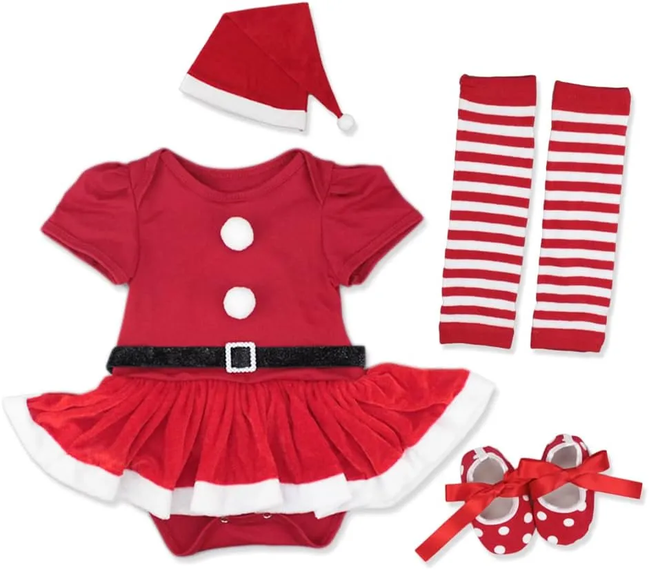 ODIZLI Infant Newborn Baby Girl Christmas Romper Headband Shoes and Leg Warmers Set