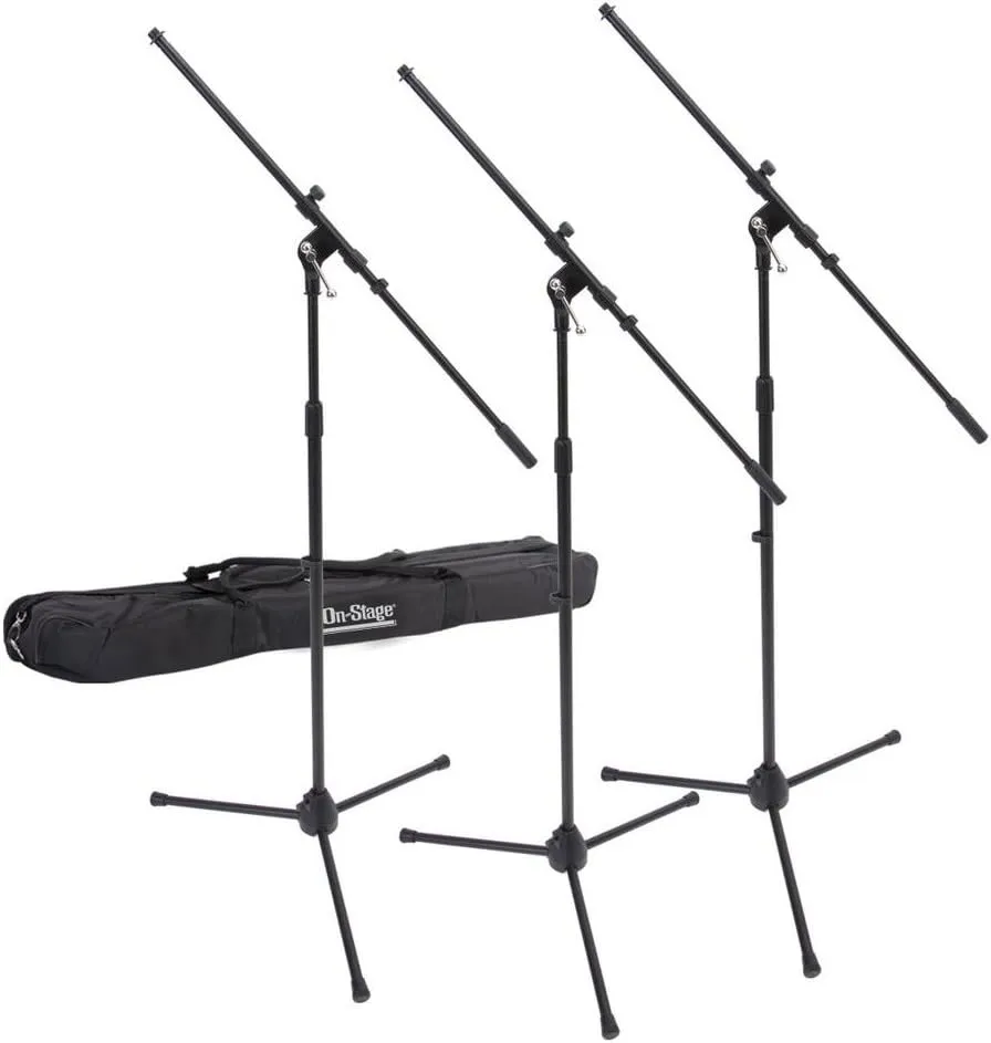 On-Stage MSP77033 Euroboom Microphone Stands with Travel Bag, 3 Pack