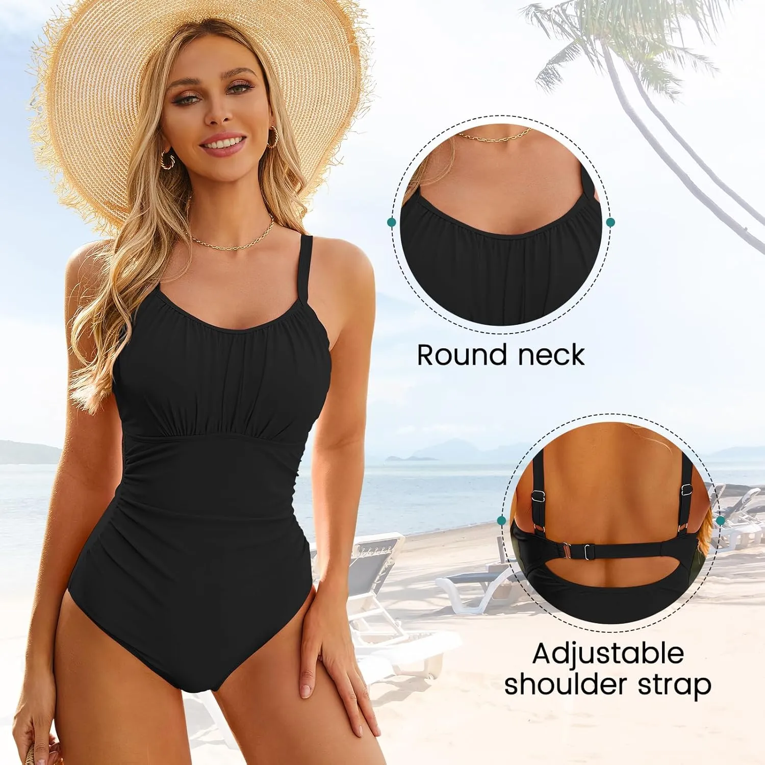 One Piece Swimsuit for Women Tummy Control Bathing Suits Vintage Modest Swimwear