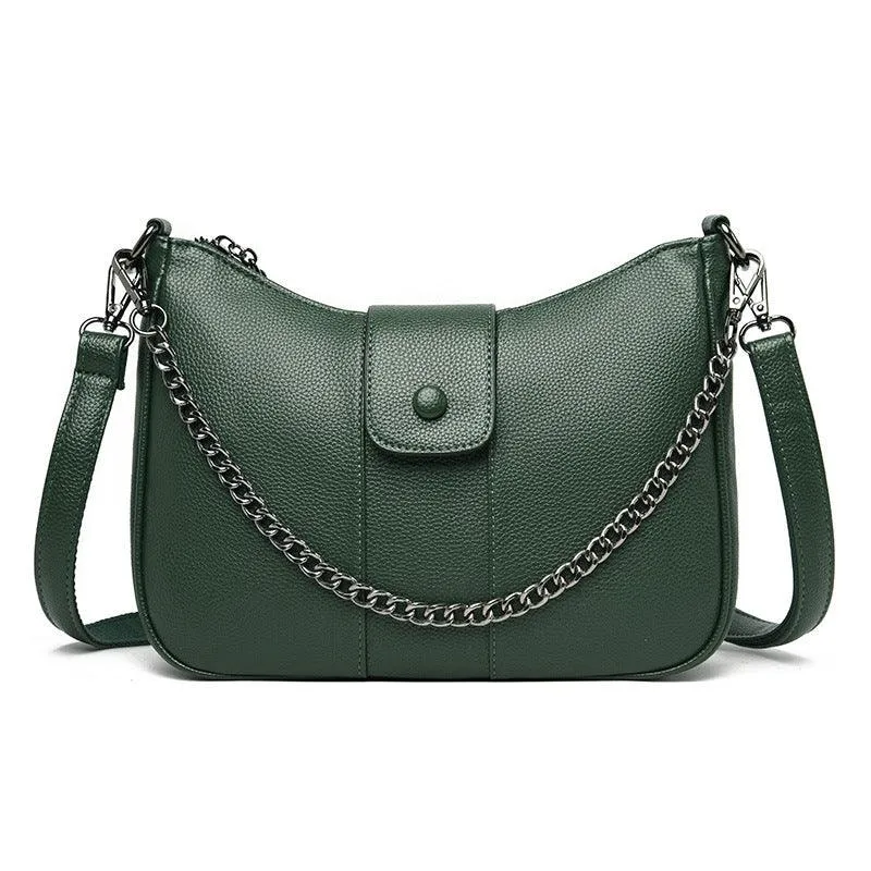One-shoulder Diagonal Bag Lychee Pattern Soft Leather
