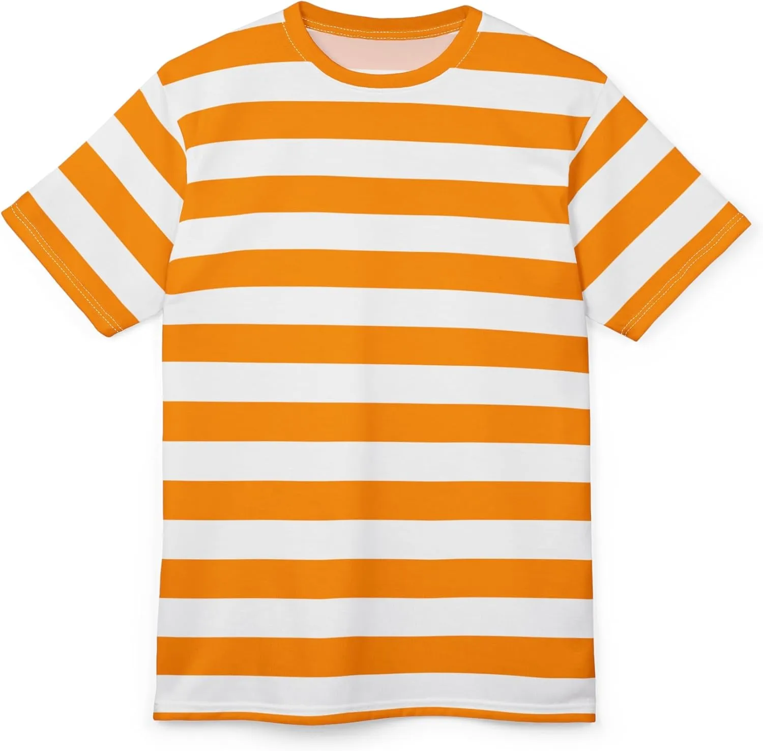 Orange and White Striped Tshirt, Horizontal Bold Stripes Designer Lightweight Heavyweight Crewneck Men Women Tee Top Shirt